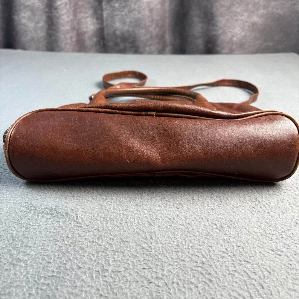 Cherokee Brown Faux Leather Dome Satchel Crossbody Bag with Double Zipper